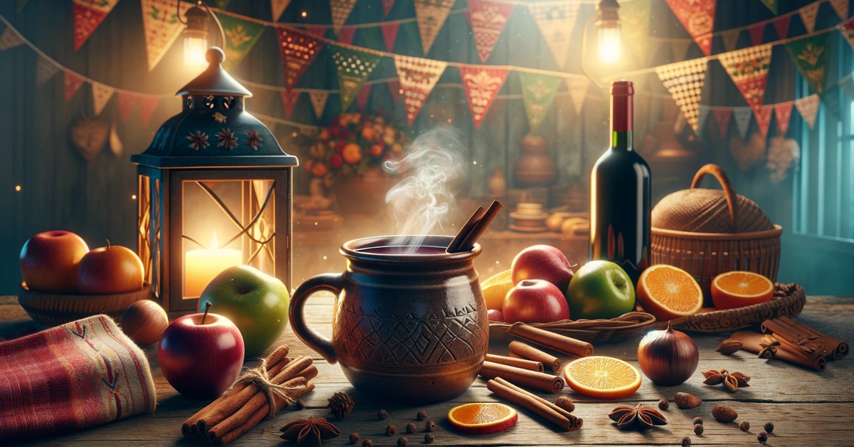 Imagem capturando uma cena acolhedora e festiva ideal para complementar o tema de como fazer quentão de vinho (Imagem gerada por IA)