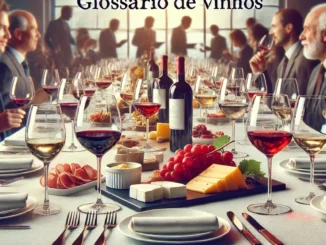 Glossário de vinhos em evento com mesa elegante