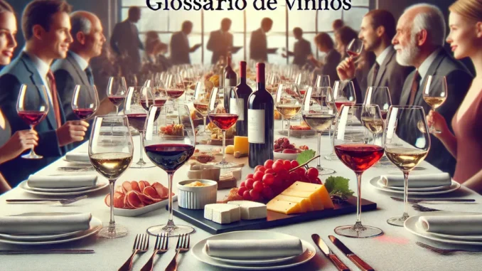 Glossário de Vinhos em Evento Elegante Glossário de vinhos em evento com mesa elegante