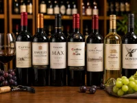 Garrafas de varios rotulos de vinhos bons conhecidos
