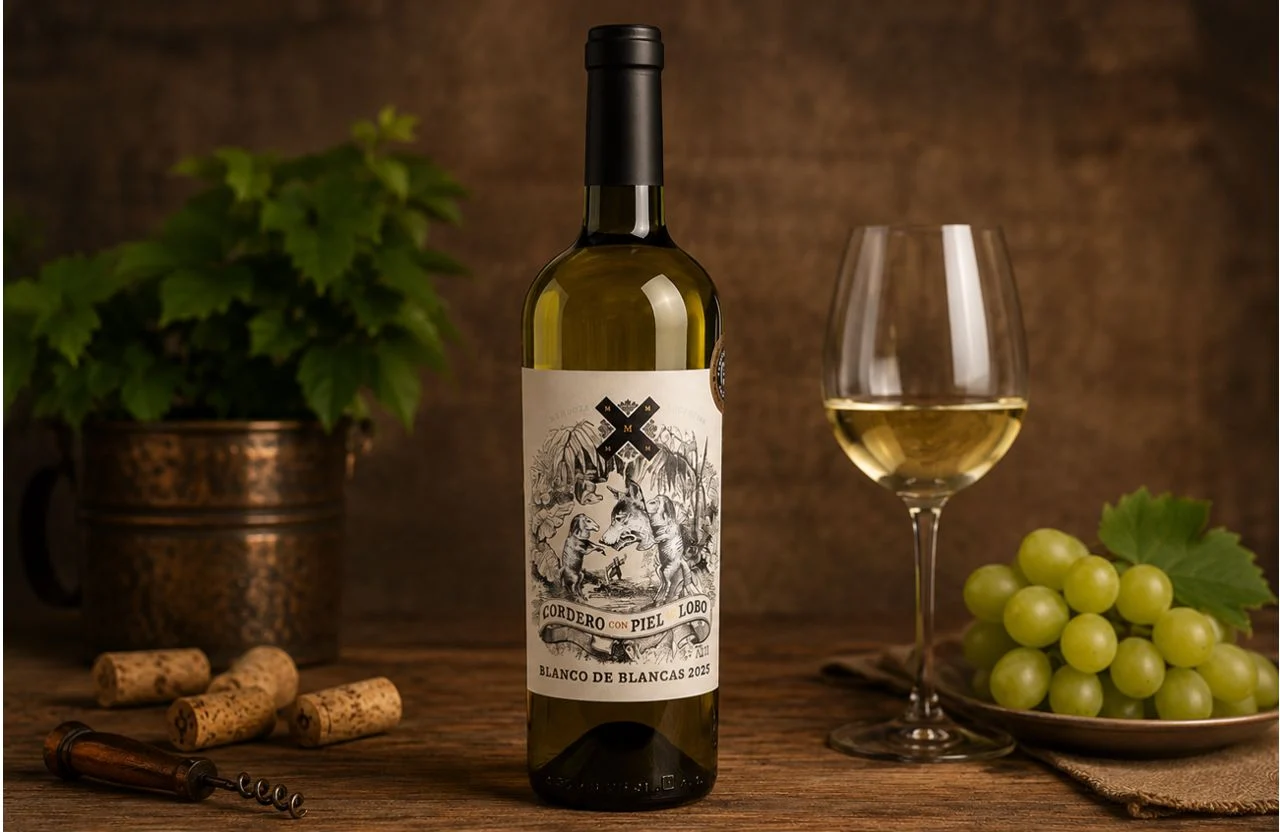 Cordero con piel de lobo blanco de blancas
